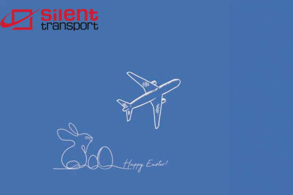 Ett flygplan och en kanin med påskägg.